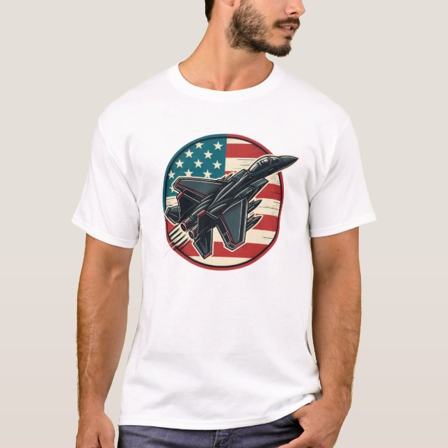 Camiseta Bandera patriótica y F-15 Jet (Anverso)