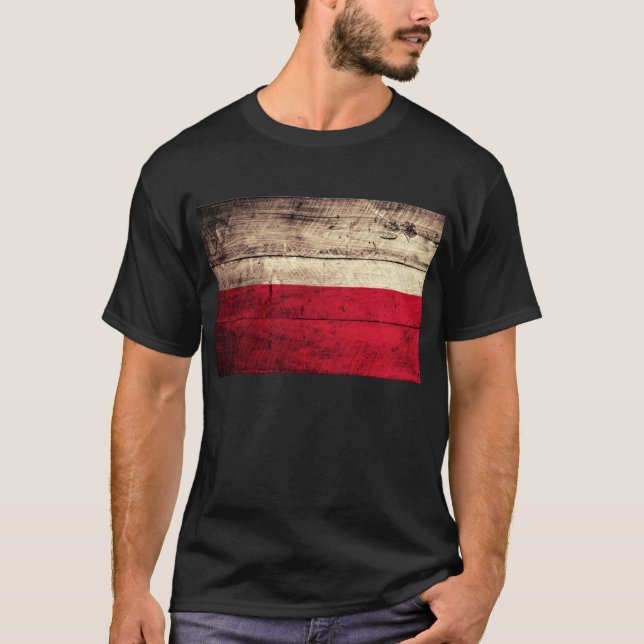 Camiseta Bandera polaca de madera antigua; (Anverso)