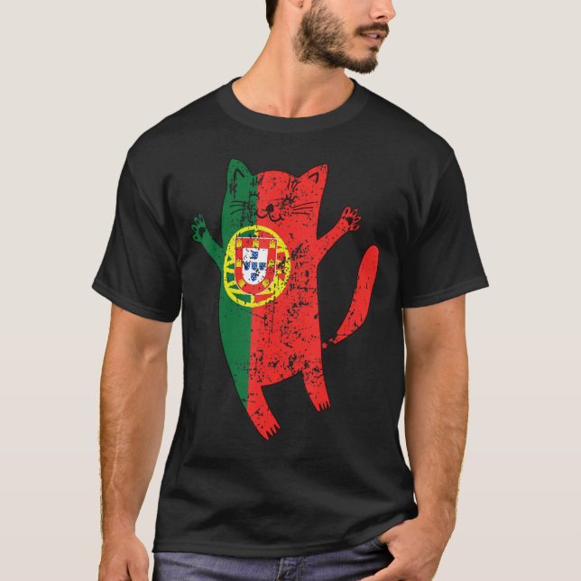 Camiseta Bandera portuguesa de gato feliz (Anverso)