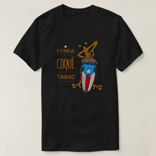 Camiseta Bandera puertorriqueña Conga Coqui Taino T-Shirt (Diseño del anverso)