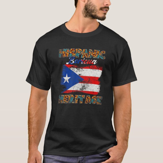 Camiseta Bandera puertorriqueña en el mes de la herencia hi (Anverso)