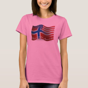Camiseta Bandera que agita Noruego-Americana