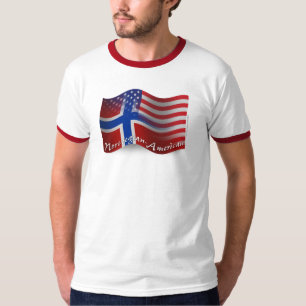 Camiseta Bandera que agita Noruego-Americana