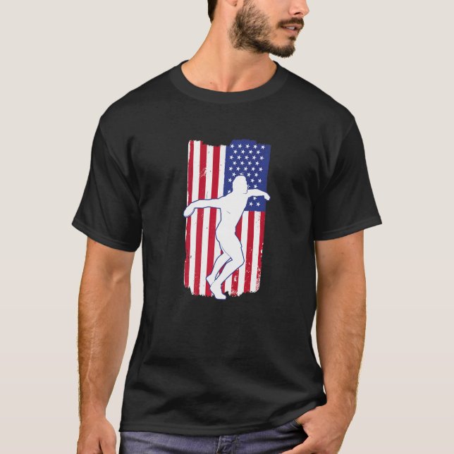 Camiseta Bandera Retro Americana Arrojando Discus Thrower S (Anverso)