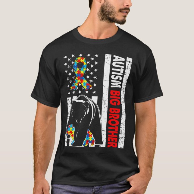 Camiseta Bandera Retro Americana Autismo Gran Hermano Oso A (Anverso)