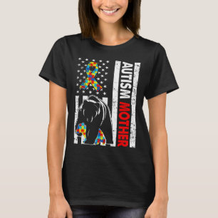 Camiseta Bandera Retro Americana Autismo Madre Conciencia F