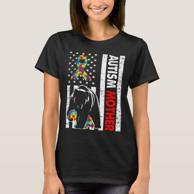 Camiseta Bandera Retro Americana Autismo Madre Conciencia F (Anverso)