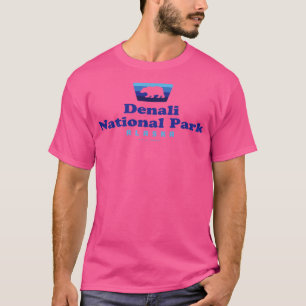 Camiseta Bandera Retro del Parque Nacional Denali Azul del