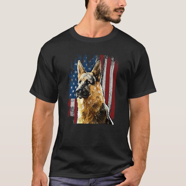 Camiseta Bandera Retro Ee.Uu. Pastor Alemán Mamá Perro 4 de (Anverso)