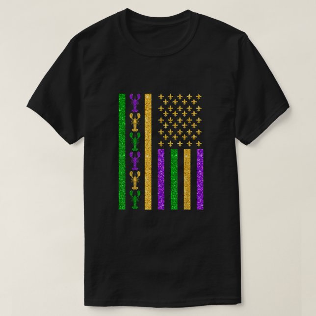 Camiseta Bandera retro estadounidense Mardi Gras Bandera es (Diseño del anverso)