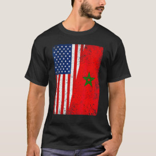 Camiseta Bandera retro estadounidense y bandera marroquí pa