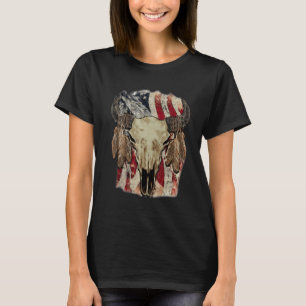 Camiseta Bandera Retro Us Boho Cráneo Vaquera Occidental Pa