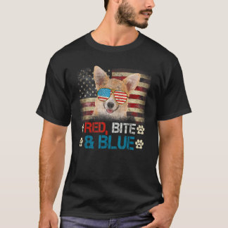 Camiseta Bandera Roja Y Azul Corgi Perro Americano Bandera 