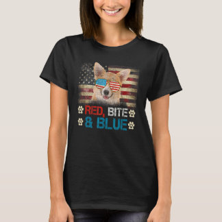 Camiseta Bandera Roja Y Azul Corgi Perro Americano Bandera 