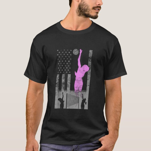 Camiseta Bandera rosa de voleibol femenino advierte sobre e (Anverso)