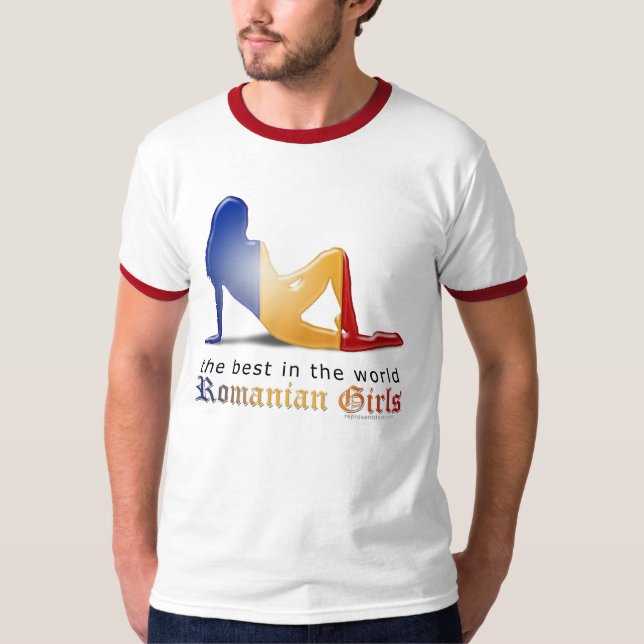 Camiseta Bandera rumana de la silueta del chica (Anverso)