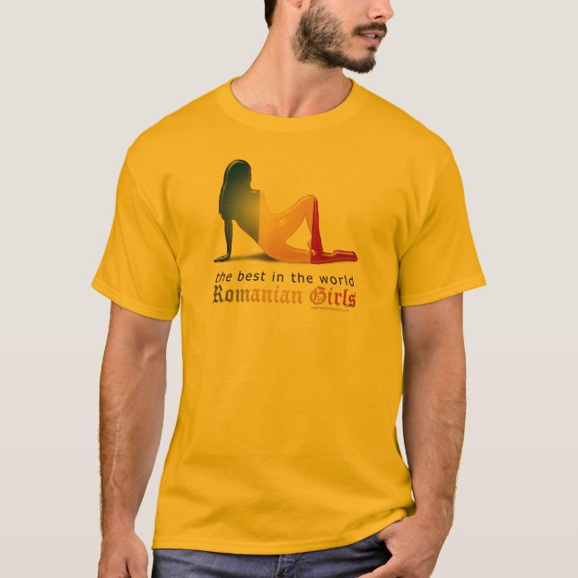 Camiseta Bandera rumana de la silueta del chica (Anverso)