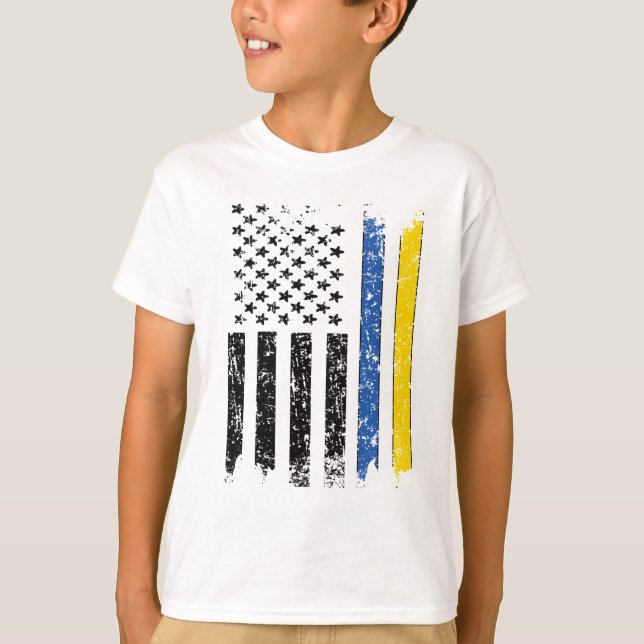 Camiseta Bandera semiestadounidense de media ucraniana Ucra (Anverso)