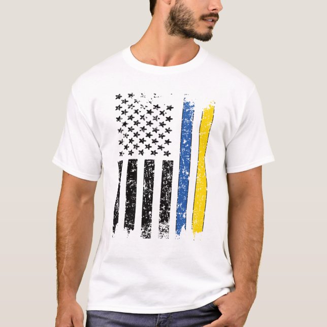 Camiseta Bandera semiestadounidense de media ucraniana Ucra (Anverso)