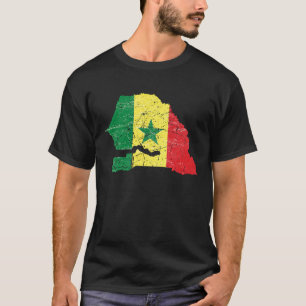 Camiseta Bandera senegalesa angustiada con el mapa de Seneg