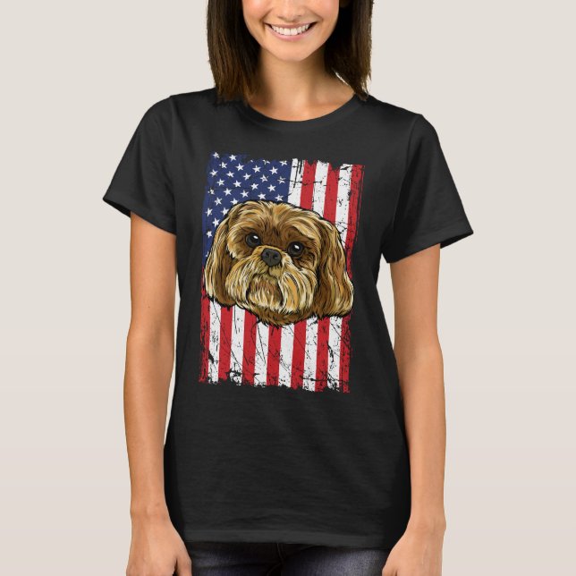 Camiseta Bandera Shih Tzu De Ee.Uu. (Anverso)