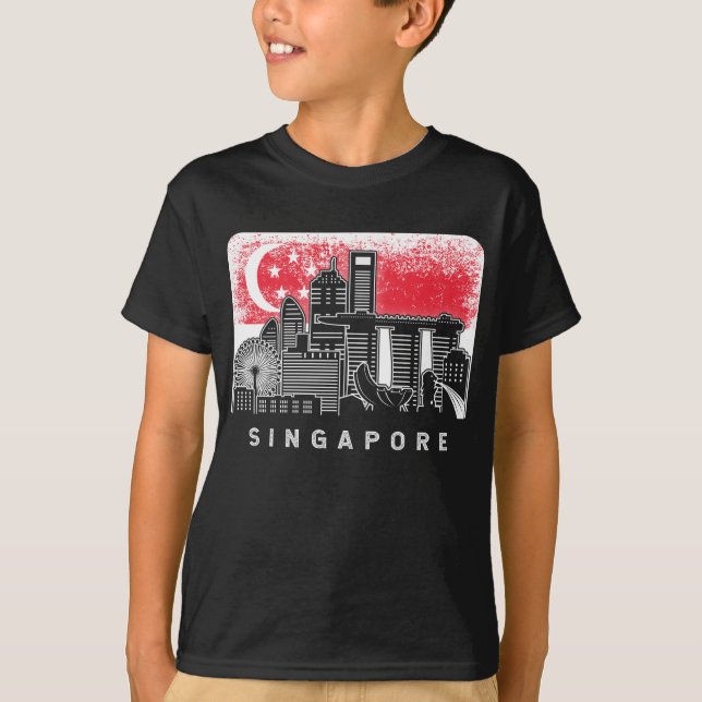 Camiseta Bandera singapurense de Singapur vista por el hori (Anverso)