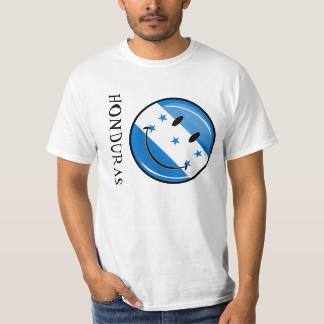 Camiseta Bandera sonriente redonda brillante del Honduran (Anverso)