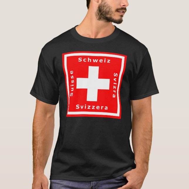 Camiseta Bandera suiza y las idiomas de Suiza cuatro (Anverso)