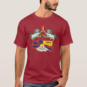 Camiseta Bandera tibetana y tibetana, leones de nieve, mapa