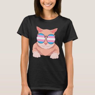 Camiseta Bandera Transexual de Gato Orgulloso Gafas de Sol