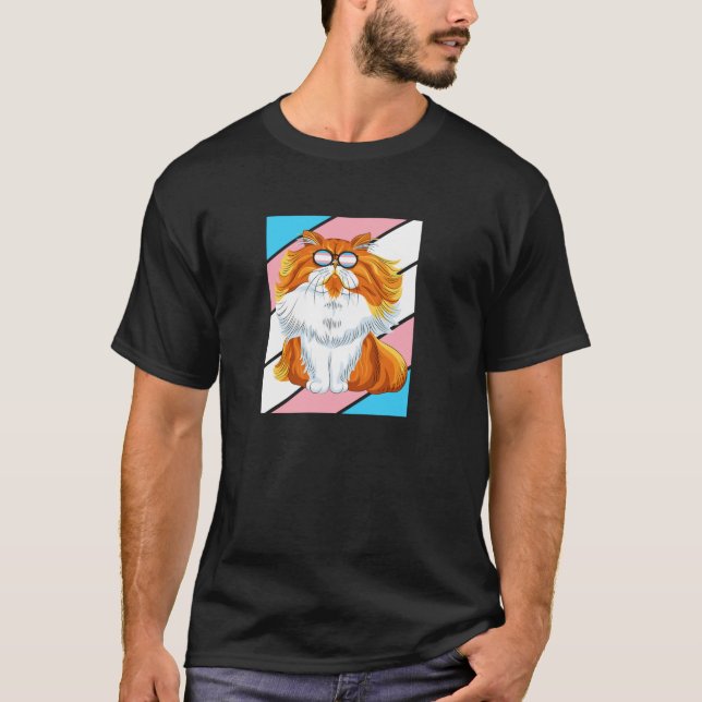 Camiseta Bandera transgénero de gato persa LGBTQ Orgullo Or (Anverso)
