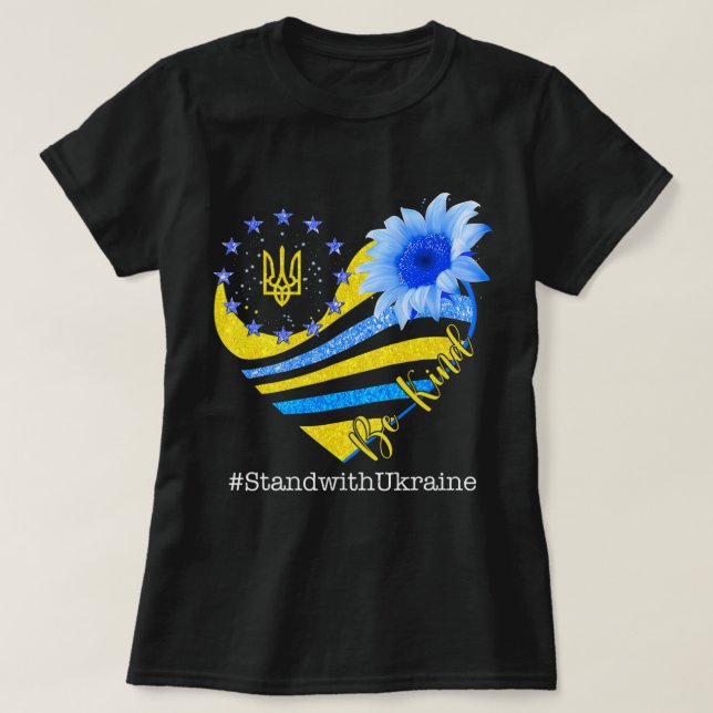 Camiseta Bandera ucraniana del corazón del girasol, sea ama (Diseño del anverso)