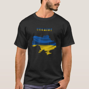 Camiseta Bandera ucraniana ondulada dentro del mapa de Ucra