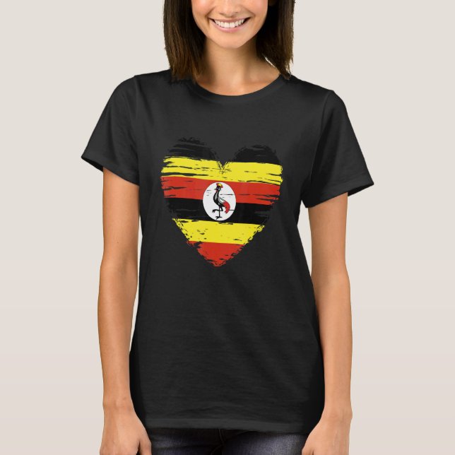 Camiseta Bandera ugandesa del corazón de Uganda Orgullo uga (Anverso)