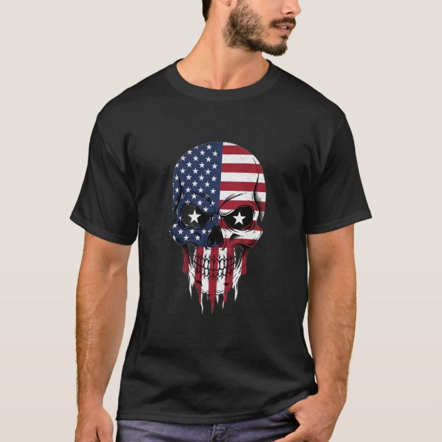 Camiseta Bandera Única Estadounidense Divide El Cráneo (Anverso)