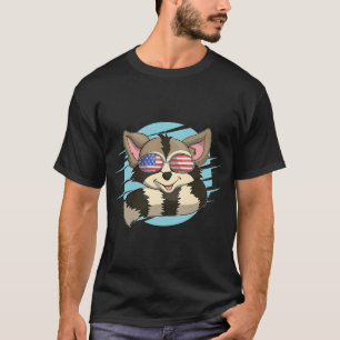Camiseta Bandera USA Gafas de sol divertida Raccoon Trash P