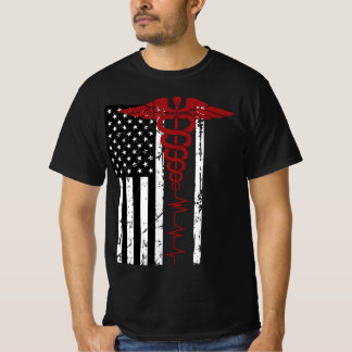 Camiseta Bandera USA Símbolo médico negro patriótico Caduce