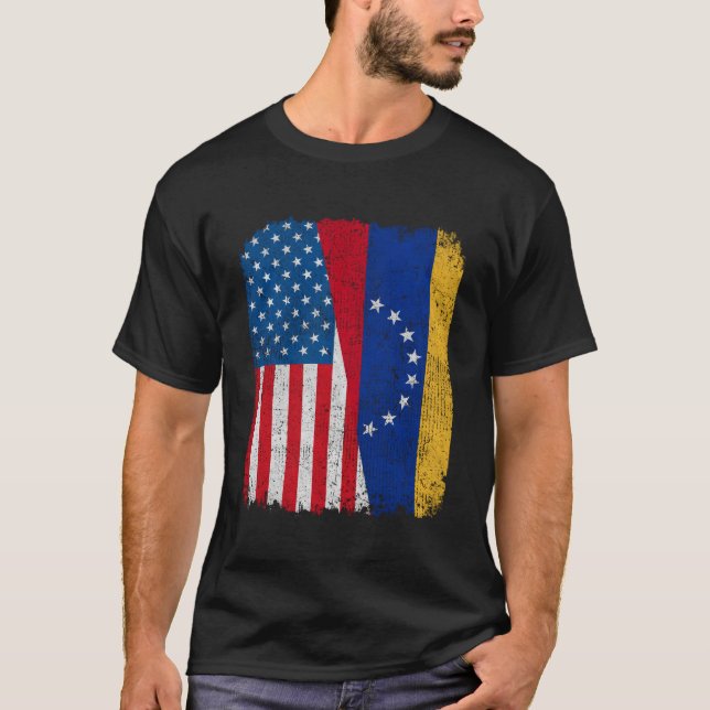 Camiseta Bandera Venezolana Estadounidense Medio Raíz Venez (Anverso)