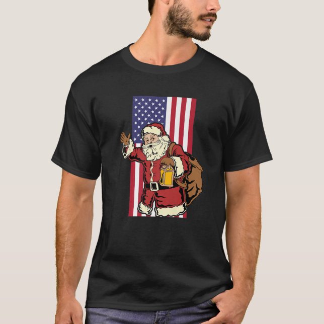 Camiseta Bandera vertical estadounidense de Santa Claus (Anverso)