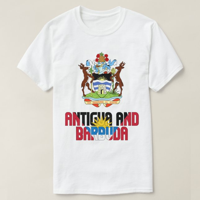 Camiseta Bandera y Escudo De Armas De Antigua Y Barbuda (Diseño del anverso)