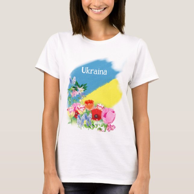 Camiseta Bandera y flores de Ucrania (Anverso)