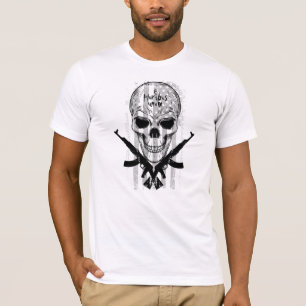 Camiseta Bandera y pistolas de cuello uterino negro y blanc