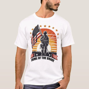 Camiseta Bandera y soldado de la puesta del sol