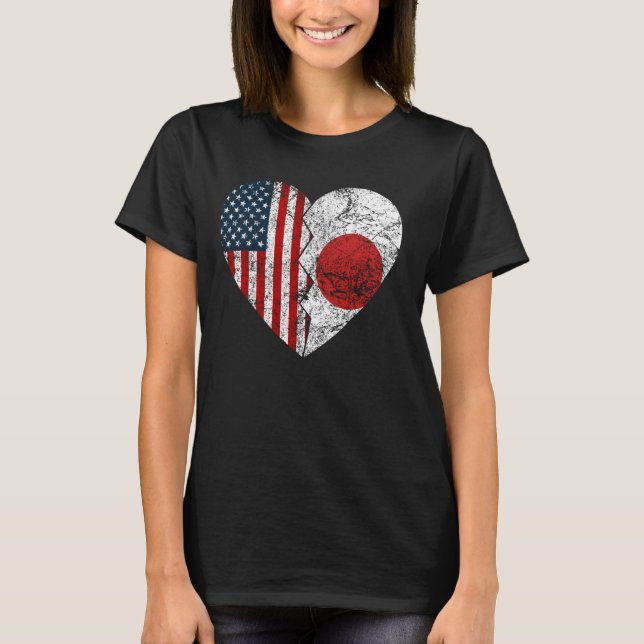 Camiseta Banderas americanas japonesas corazón a Estados Un (Anverso)