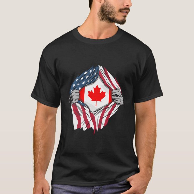 Camiseta Banderas canadienses americanas de sangre dentro d (Anverso)
