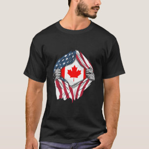 Camiseta Banderas canadienses americanas de sangre dentro d