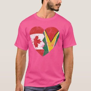 Camiseta Banderas canadienses guyanesas de corazón de Canad