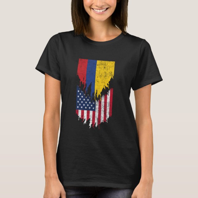 Camiseta Banderas colombianas americanas arrancadas de Colo (Anverso)