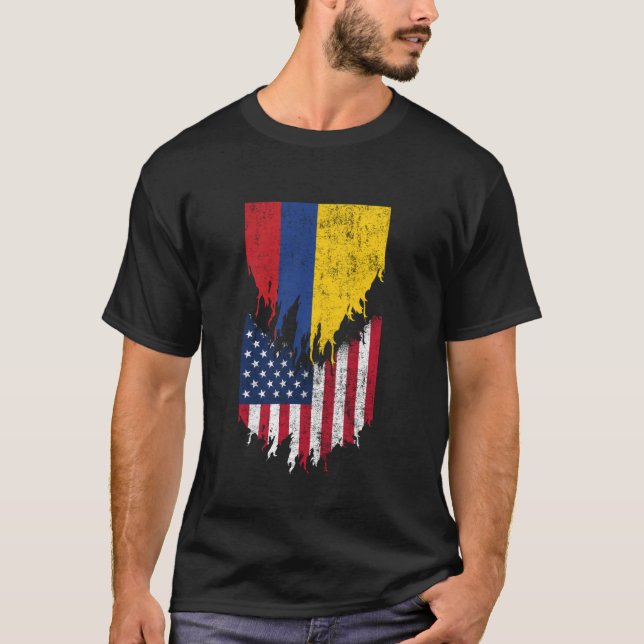 Camiseta Banderas colombianas americanas arrancadas de Colo (Anverso)