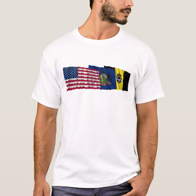 Camiseta Banderas de los E.E.U.U., de Pennsylvania y de (Anverso)